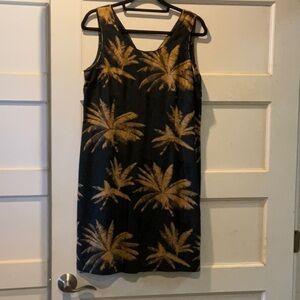 VINTAGE 100% silk sheath dress by TIKI. Gorgeous palm trees print. Size 8.